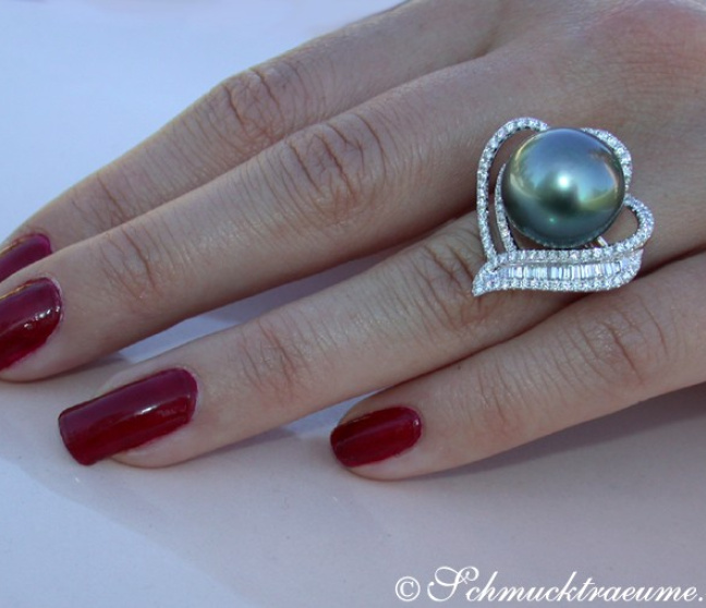  Prächtiger Tahitiperle Ring mit Brillanten & Diamanten