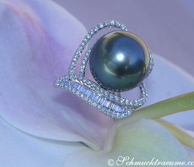  Prächtiger Tahitiperle Ring mit Brillanten & Diamanten