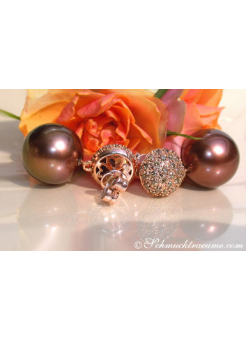 Pretty Earrings with Bronze Tahitian Pearls & Natural Brown Diamonds