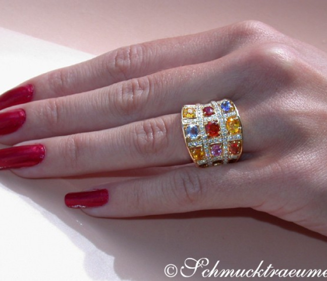 Multicolor Saphir Ring mit Brillanten