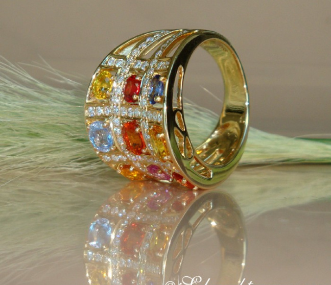 Multicolor Saphir Ring mit Brillanten