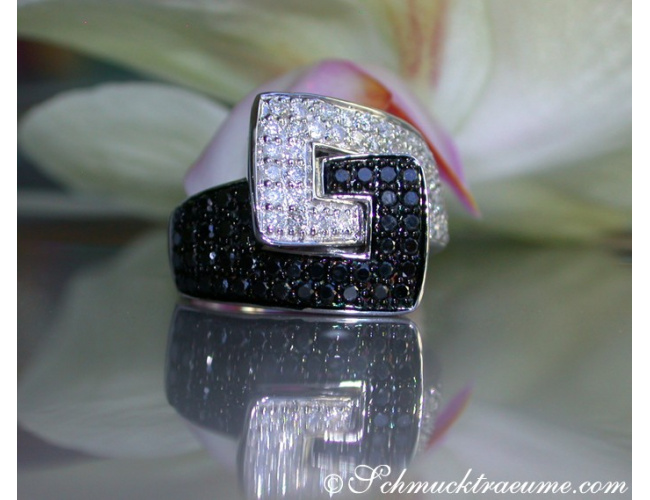 Extravagant Black & White Diamond Belt Ring