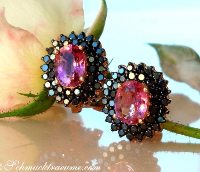Pink Turmalin Ohrstecker mit schwarzen Diamanten