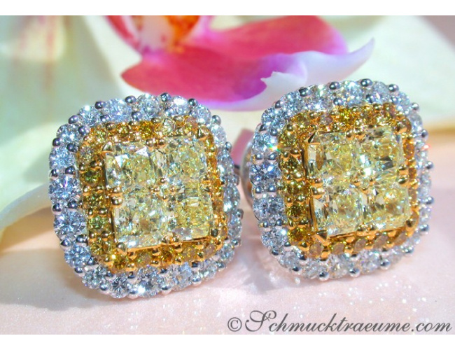 Exclusive Yellow & White Diamond Stud Earrings