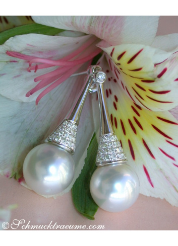 Extravagant Southsea Pearl Earrings with Diamonds