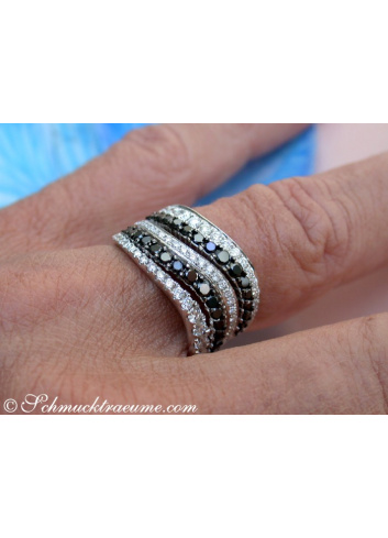 Wide Black & White Diamond Ring