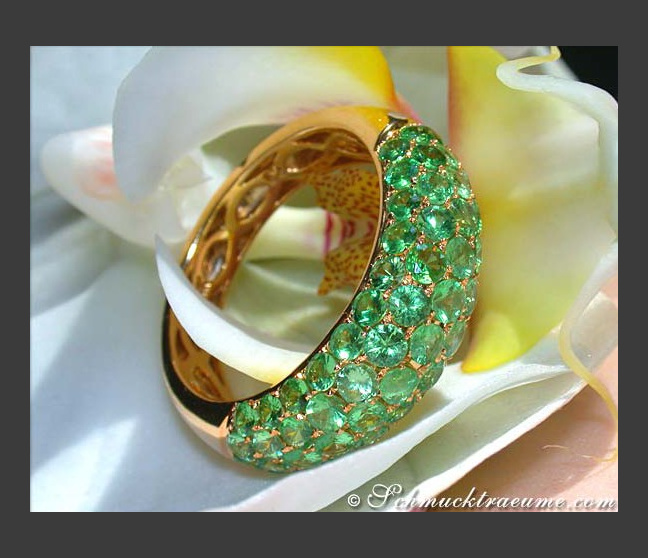 Tsavorit Pavé Ring in Gelbgold 585