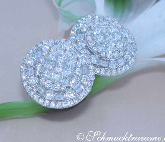Luxus: Brillanten Ohrstecker mit Princess & Baguette Diamanten