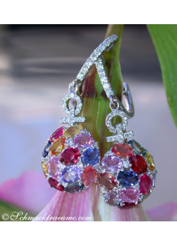 Brillanten Ohrgehänge mit Multicolor Saphiren