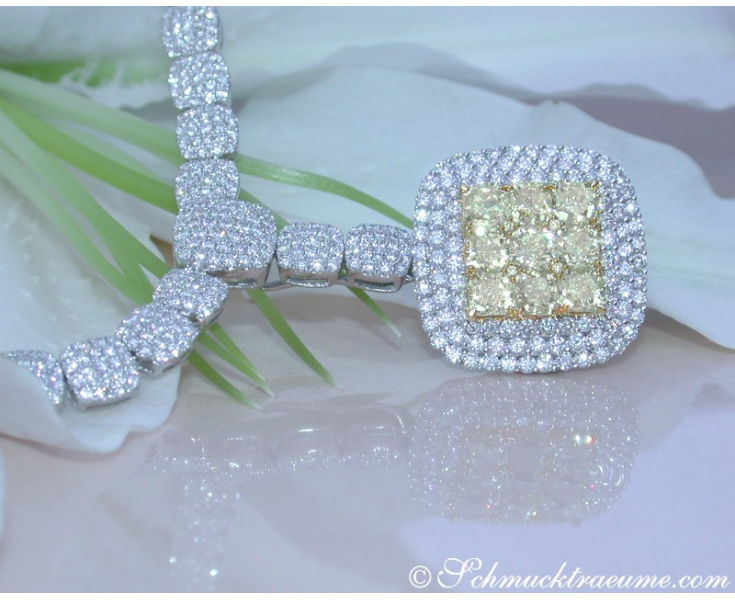 Luxus: Brillanten Collier mit gelben Diamanten