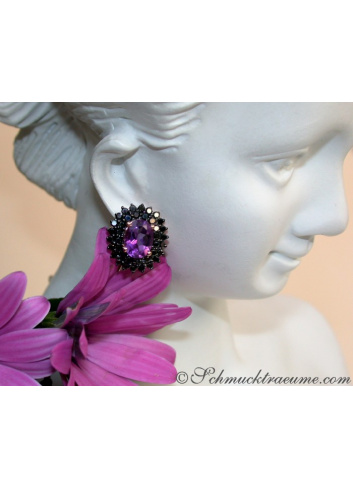 Enchanting Amethyst Studs with Black Diamonds