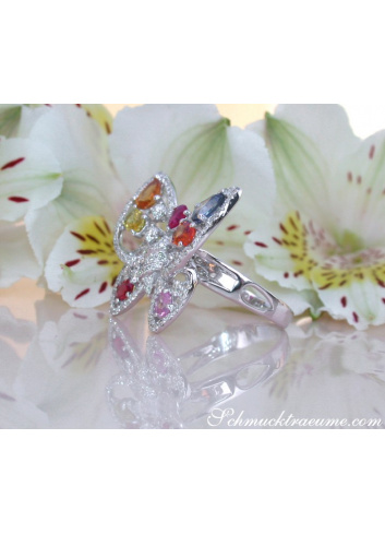 Beautiful Butterfly Ring with Multicolor Sapphires & Diamonds