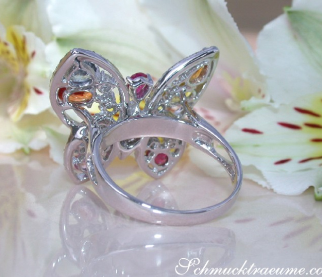 Brillanten Schmetterling Ring mit Regenbogen Saphiren