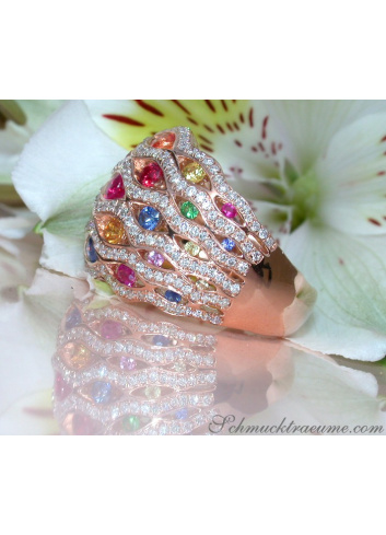 Stately Rainbow Sapphire Ring with Diamonds