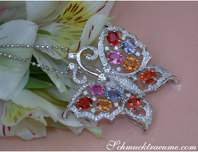 Stunning Diamond Butterfly Pendant with Multicolor Sapphires