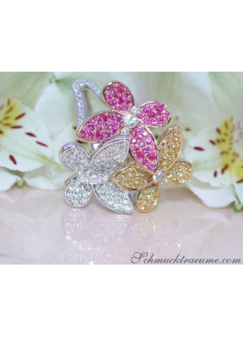 Pretty Diamond Butterfly Ring with Rubies & Sapphires