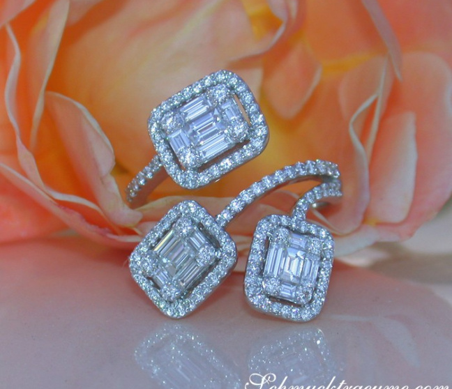 Ausgefallener Brillanten Ring mit Baguette Diamanten
