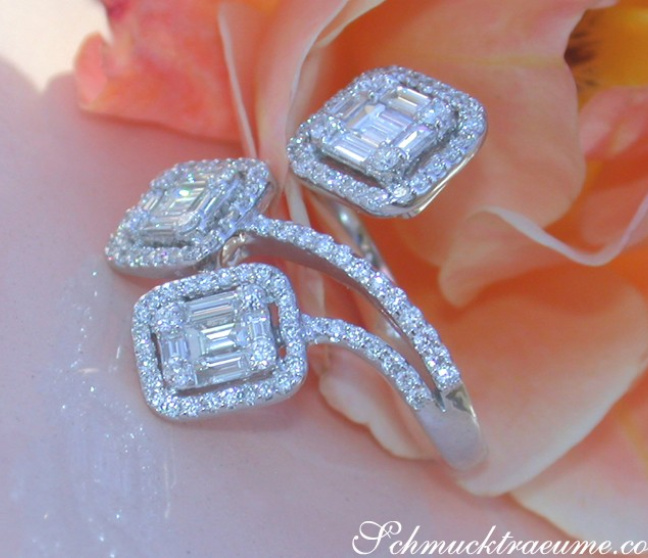 Ausgefallener Brillanten Ring mit Baguette Diamanten