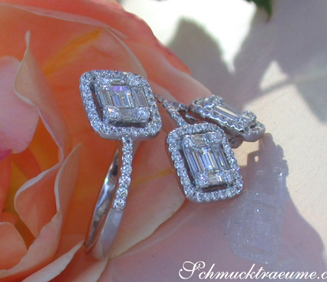 Ausgefallener Brillanten Ring mit Baguette Diamanten