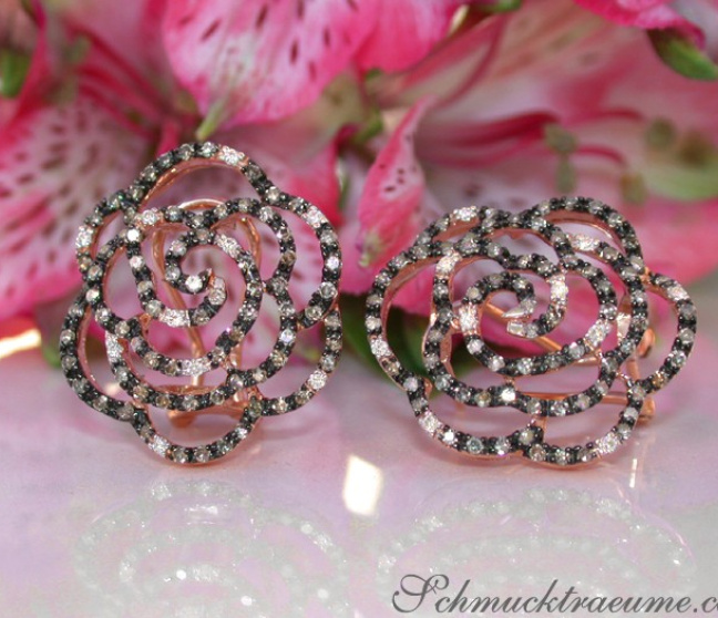 Rosen Ohrstecker mit naturbraunen Brillanten