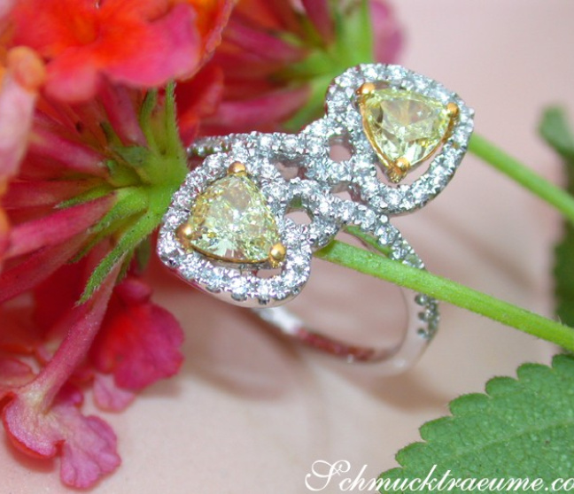 Herz Ring mit Brillanten und gelben Diamanten