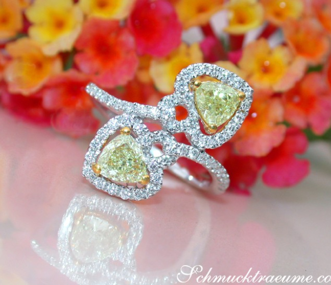Herz Ring mit Brillanten und gelben Diamanten
