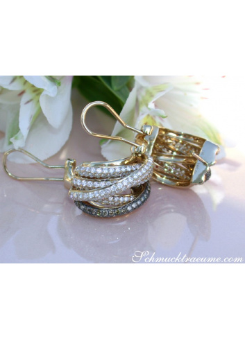 Multi Row Earrings with White & Brown Diamonds