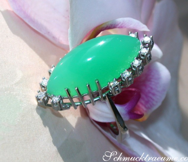 Chrysopras Ring mit Brillanten
