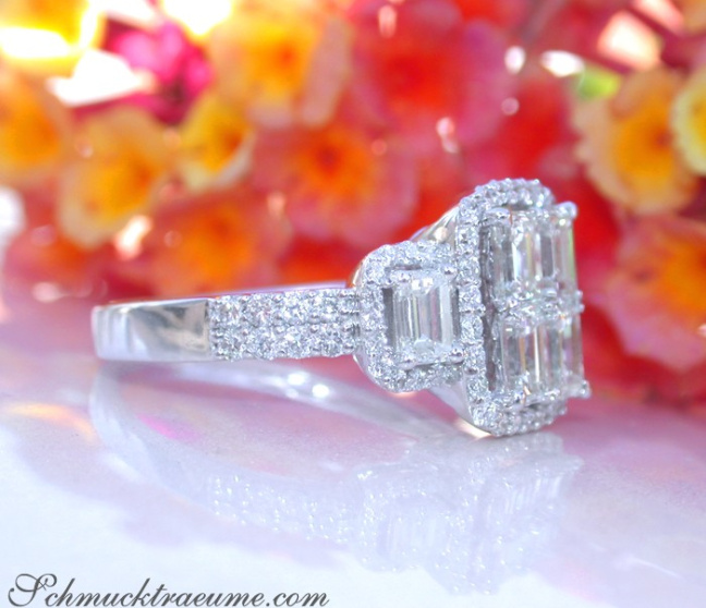Brillant Ring mit Diamanten im Smaragdschliff