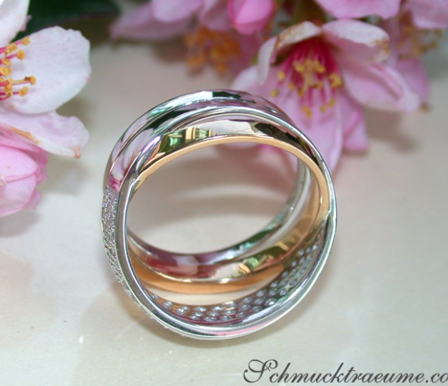  Mehrreihiger Diamanten Ring in Weißgold und Roségold