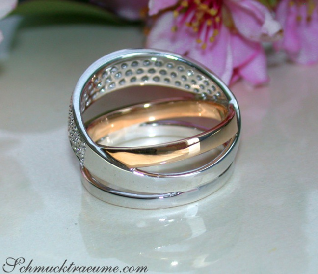  Mehrreihiger Diamanten Ring in Weißgold und Roségold