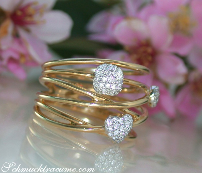 Mehrreihiger Diamanten Ring in Gelbgold
