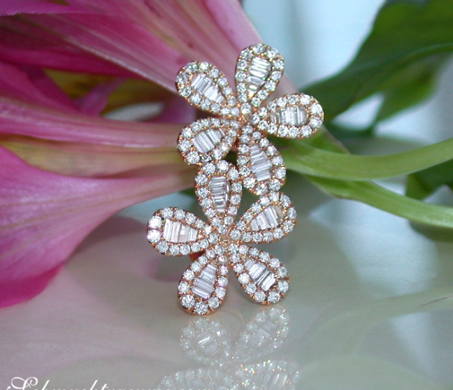 Diamant Blumen / Blüten Ohrstecker in Roségold