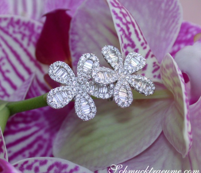 Diamant Blumen / Blüten Ohrringe in Weißgold 750