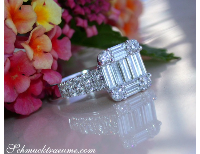 Tremendous Diamond Ring with extra long Baguette Diamonds