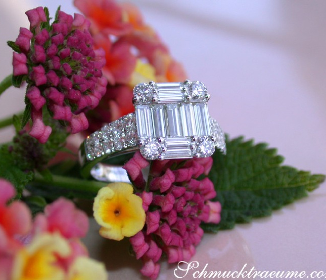 Brillant Ring mit Baguette Diamanten in Weißgold 750