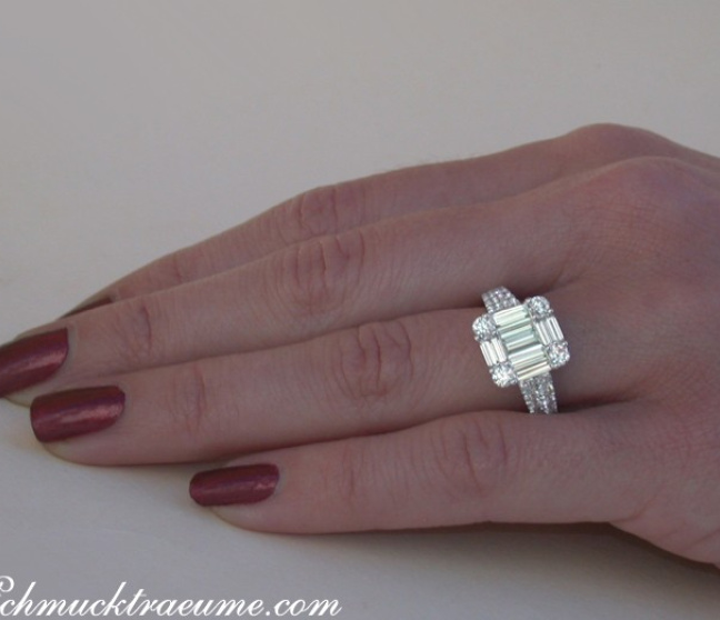 Brillant Ring mit Baguette Diamanten in Weißgold 750