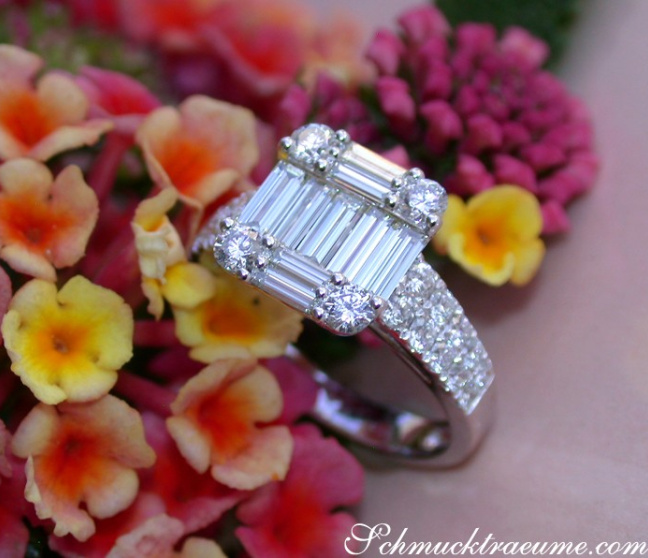 Brillant Ring mit Baguette Diamanten in Weißgold 750
