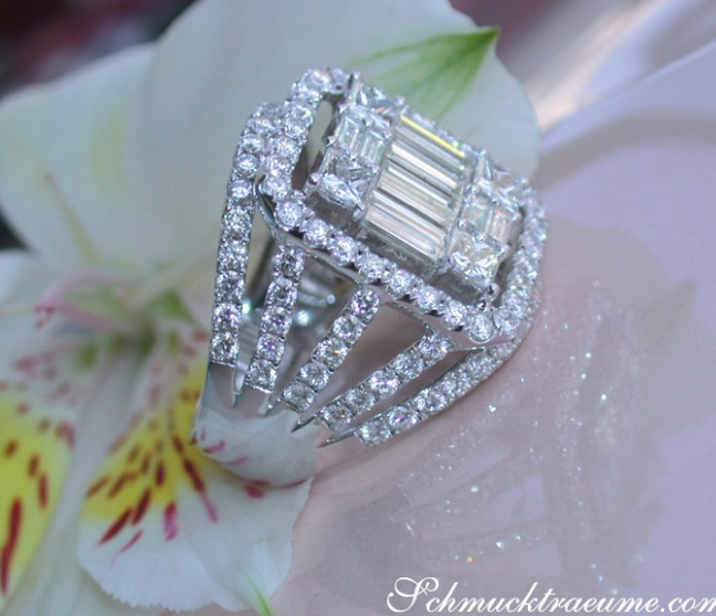  Luxuriöser Brillanten Ring mit Princess und Baguette Diamanten