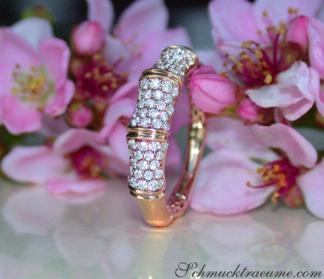 Diamanten Ring im Bambus Design in Roségold 750