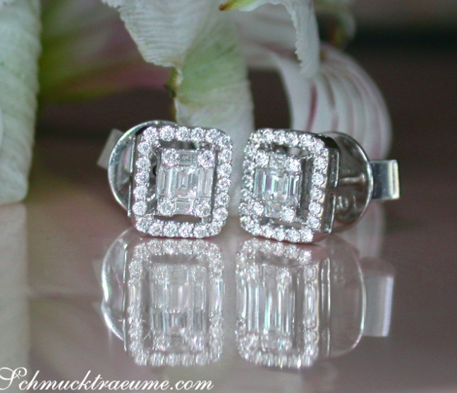Diamant Ohrstecker in Weißgold Brillant und Baguette Schliff