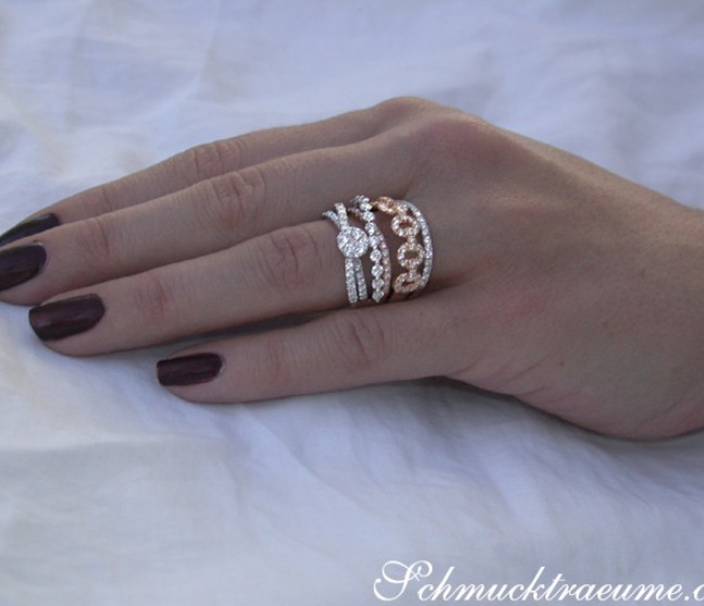 Mehrreihiger Brillant Ring in Weißgold und Roségold 750
