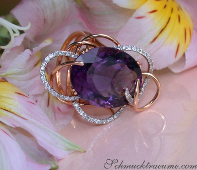 Amethyst Ring mit Diamanten in Roségold