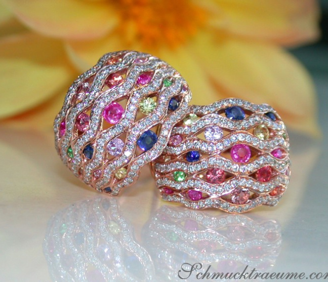 Regenbogen Saphir Ohrringe mit Diamanten