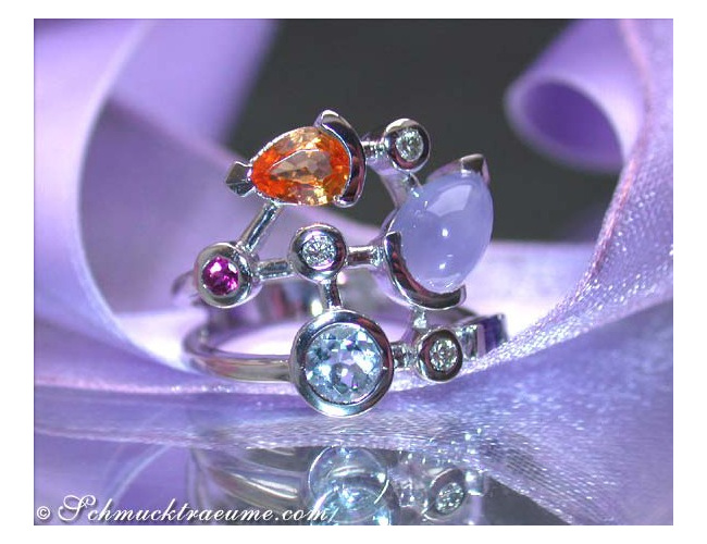 Wonderful Multicolor Gemstone Ring with Diamonds