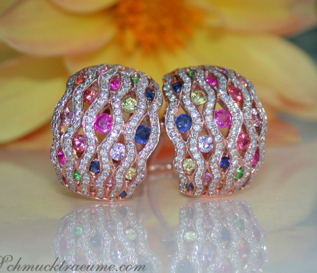 Regenbogen Saphir Ohrringe mit Diamanten