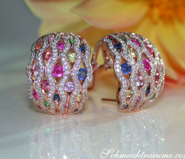 Regenbogen Saphir Ohrringe mit Diamanten