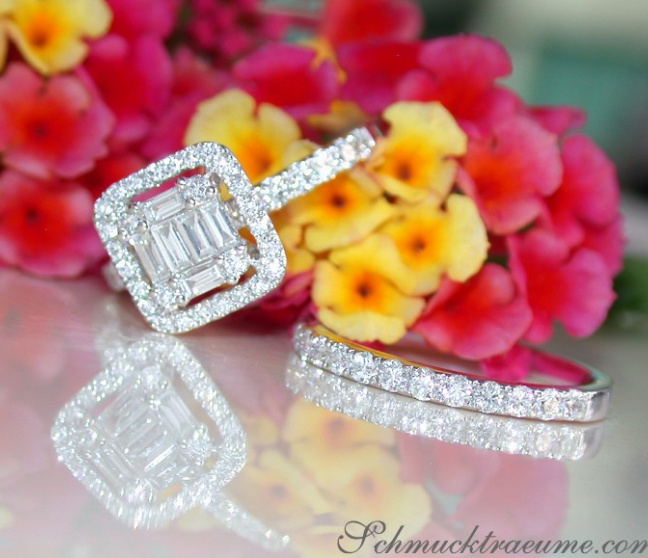 Diamant Verlobungsring mit Beistecking