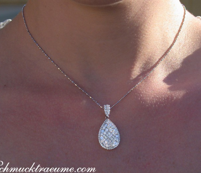 Brillant Tropfen Anhänger mit Princess- und Baguette Diamanten