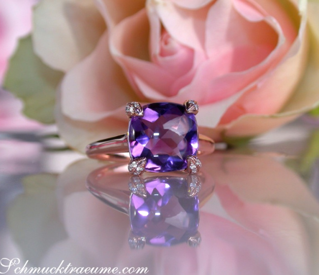Amethyst Ring mit Diamanten in Roségold